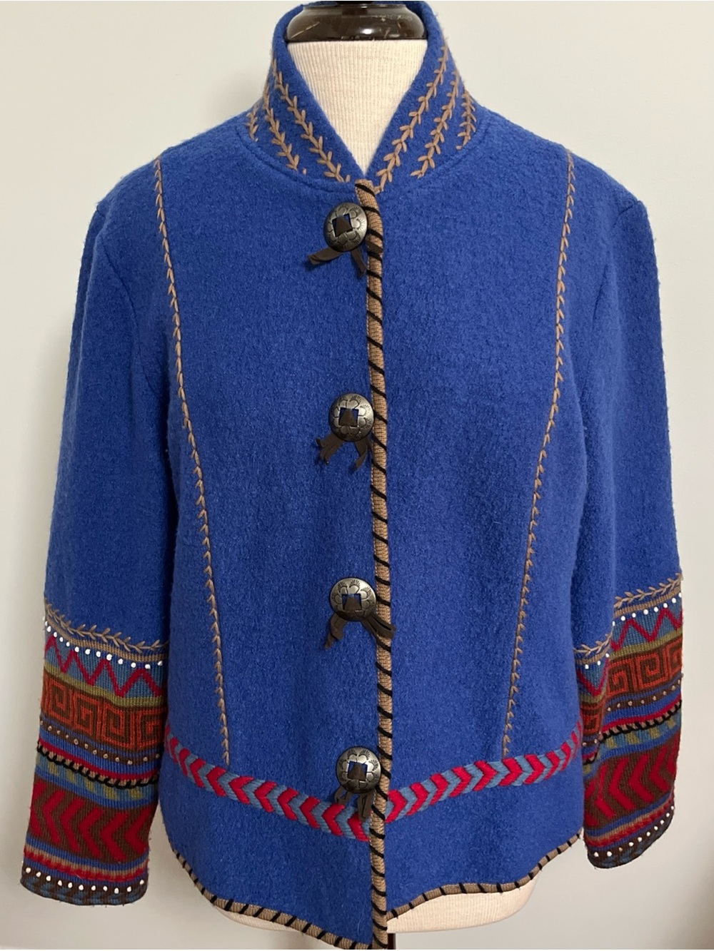 Coldwater Creek Boiled Wool Southwestern Concho Snap Sweater Jacket - Picture 3 of 8